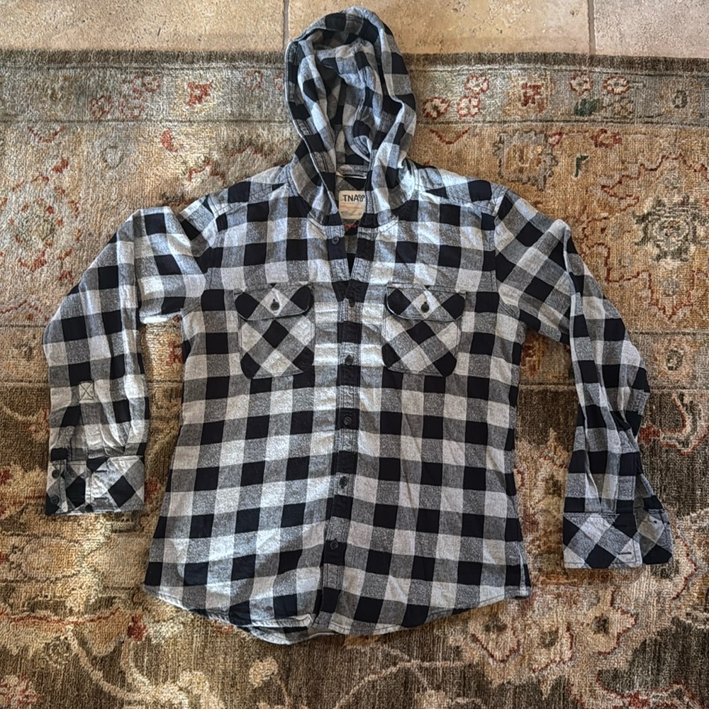 Aritzia Plaid Oversized Flannel Hoody TNA black Gray size small